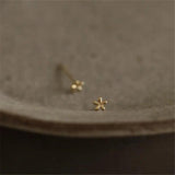 925 Silver Plated 14k Mini Glossy Flower Stud Earrings for Women