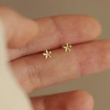 925 Silver Plated 14k Mini Glossy Flower Stud Earrings for Women