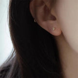 925 Silver Plated 14k Mini Glossy Flower Stud Earrings for Women