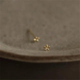 925 Silver Plated 14k Mini Glossy Flower Stud Earrings for Women