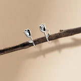 925 Silver Tulip Flower Stud Earrings Sweet Romantic Jewelry