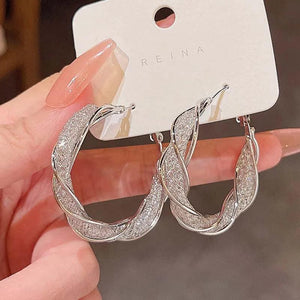 925 Silver Needle Hoop Earrings Crystal CZ 18k Round Female Earrings