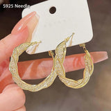925 Silver Needle Hoop Earrings Crystal CZ 18k Round Female Earrings