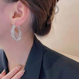 925 Silver Needle Hoop Earrings Crystal CZ 18k Round Female Earrings