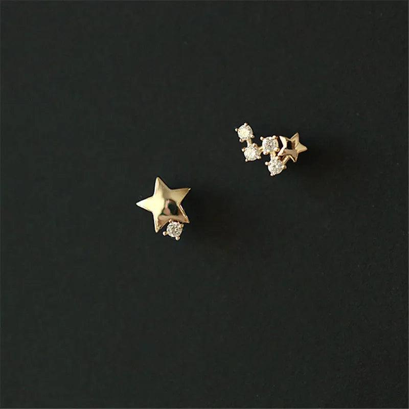 925 Silver Asymmetric Star Stud Earrings Modern Party Jewelry Gift