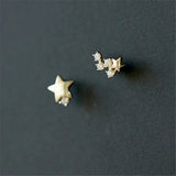 925 Silver Asymmetric Star Stud Earrings Modern Party Jewelry Gift