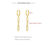 925 Silver Oval Link Chain CZ Dangle Earrings Punk Jewelry