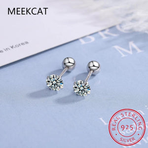 Moissanite Stud Earrings 0.4-4 D 925 Silver Ear Studs Screw Back
