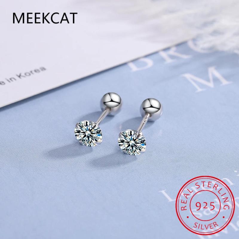 Moissanite Stud Earrings 0.4-4 D 925 Silver Ear Studs Screw Back