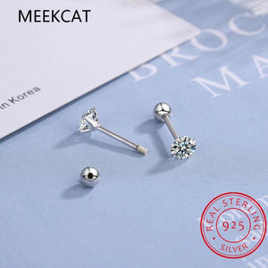 Moissanite Stud Earrings 0.4-4 D 925 Silver Ear Studs Screw Back
