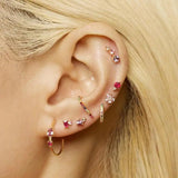 925 Silver Pink CZ Butterfly Flower Hoop Earrings Women Piercing Jewelry