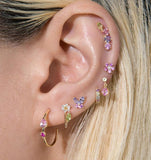 925 Silver Pink CZ Butterfly Flower Hoop Earrings Women Piercing Jewelry