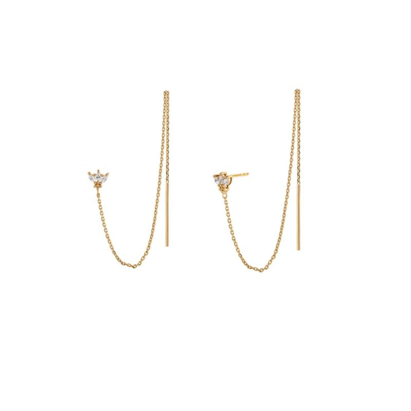 Zircon 925 Silver Stud Earrings Tassel Chain Ins 18K Fine Jewelry
