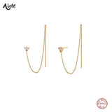 Zircon 925 Silver Stud Earrings Tassel Chain Ins 18K Fine Jewelry