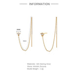 Zircon 925 Silver Stud Earrings Tassel Chain Ins 18K Fine Jewelry