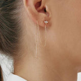Zircon 925 Silver Stud Earrings Tassel Chain Ins 18K Fine Jewelry