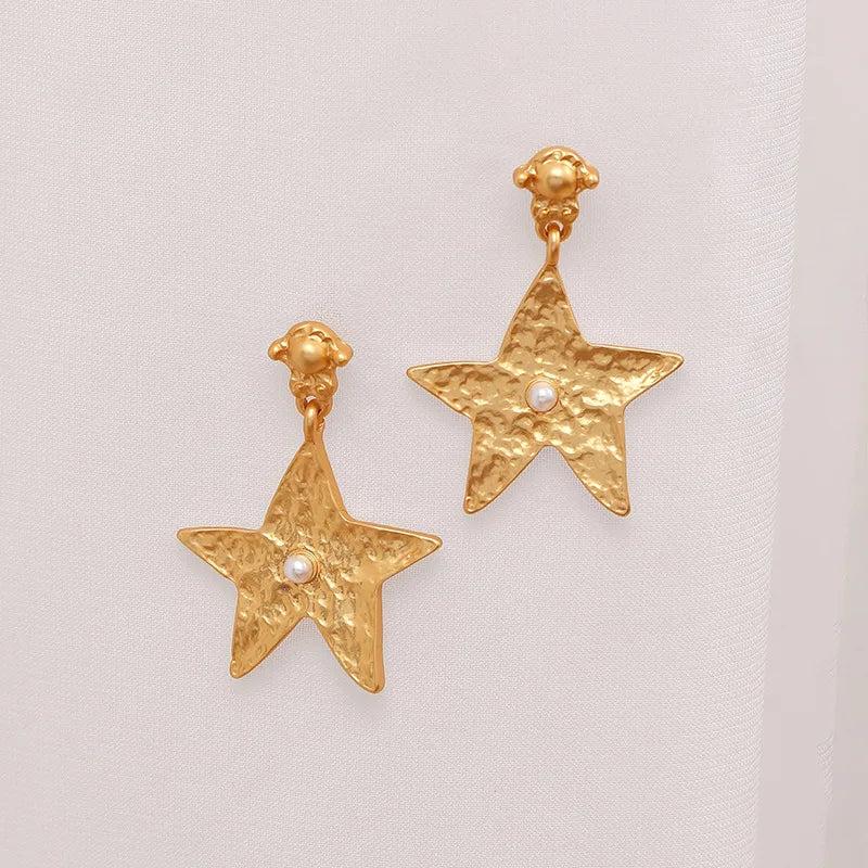 925 Silver Needle Matte Star Earrings Vintage High Metal Gift