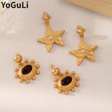 925 Silver Needle Matte Star Earrings Vintage High Metal Gift