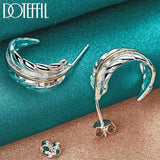 925 Silver Feather Stud Earrings Wedding Engagement Party Charm Jewelry