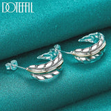 925 Silver Feather Stud Earrings Wedding Engagement Party Charm Jewelry