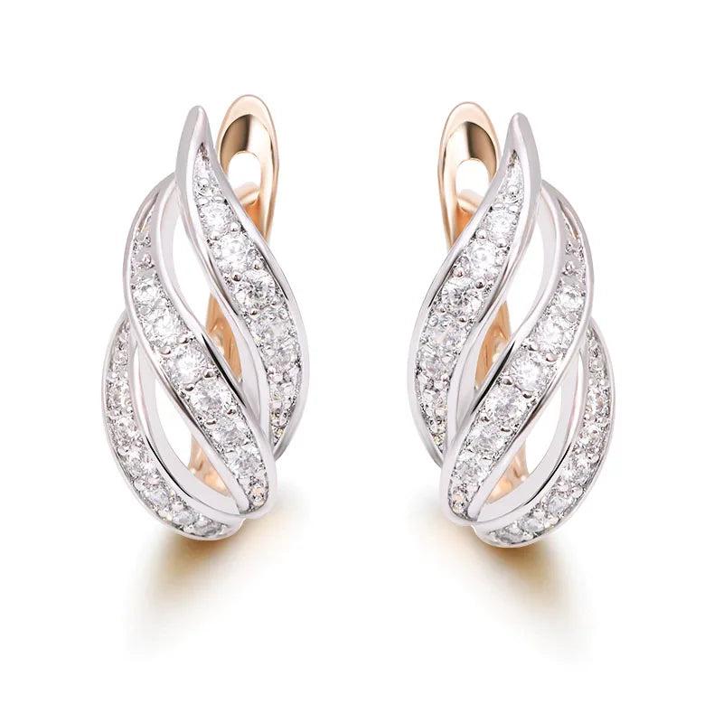 Leaf Shape Hollow Hoop Earrings For Women 18k Jewelry CZ AAA+