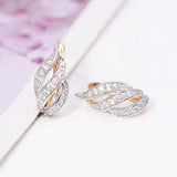 Leaf Shape Hollow Hoop Earrings For Women 18k Jewelry CZ AAA+
