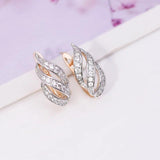 Leaf Shape Hollow Hoop Earrings For Women 18k Jewelry CZ AAA+