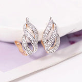 Leaf Shape Hollow Hoop Earrings For Women 18k Jewelry CZ AAA+