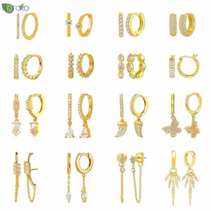 925 Silver Needle Crystal Small Hoop Earrings Wedding Jewelry