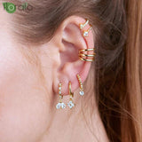925 Silver Needle Crystal Small Hoop Earrings Wedding Jewelry