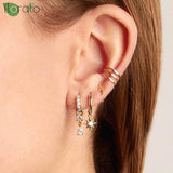 925 Silver Needle Crystal Small Hoop Earrings Wedding Jewelry