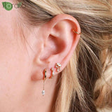 925 Silver Needle Crystal Small Hoop Earrings Wedding Jewelry