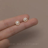 925 Silver 18K Plated Pearl Zircon Stud Earrings
