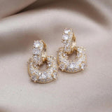 14K Plated Zircon Square Pendant Earrings for Women's Party