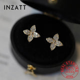 925 Silver Zircon CZ Leaves Stud Earrings for Women Classic Jewelry
