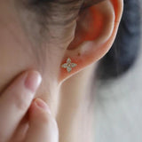 925 Silver Zircon CZ Leaves Stud Earrings for Women Classic Jewelry