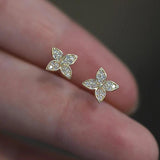 925 Silver Zircon CZ Leaves Stud Earrings for Women Classic Jewelry