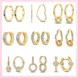 925 Silver Moon Star Sun Pave Love Hoop Earrings