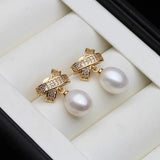Fresh Water Pearl Drop Earrings, Gold Plated 925 Sterling Silver for Women
