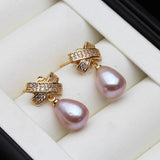 Fresh Water Pearl Drop Earrings, Gold Plated 925 Sterling Silver for Women