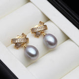 Fresh Water Pearl Drop Earrings, Gold Plated 925 Sterling Silver for Women