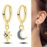 925 Silver Women Hoop Earrings with Colored Zircon Moon Star