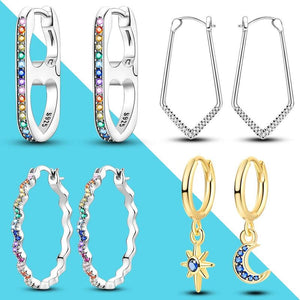 925 Silver Women Hoop Earrings with Colored Zircon Moon Star