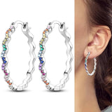 925 Silver Women Hoop Earrings with Colored Zircon Moon Star