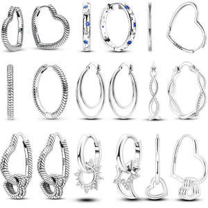 925 Silver Hoops Earrings Classic Style Women Circle Sun Rose