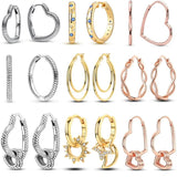 925 Silver Hoops Earrings Classic Style Women Circle Sun Rose