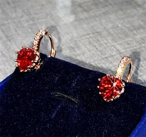Red Heart Cubic Zircon Hoop Earrings Rose Plated Engagement Bijoux E014