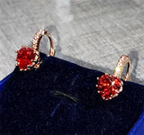 Red Heart Cubic Zircon Hoop Earrings Rose Plated Engagement Bijoux E014