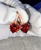 Red Heart Cubic Zircon Hoop Earrings Rose Plated Engagement Bijoux E014