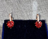 Red Heart Cubic Zircon Hoop Earrings Rose Plated Engagement Bijoux E014